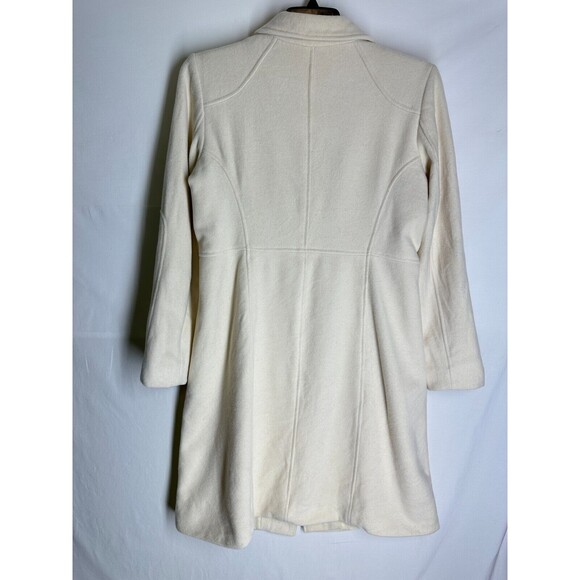 KENNETH COLE REACTION Ivory Wool blend Mid Length Peacoat Trenchcoat Size 12 - Picture 2 of 11